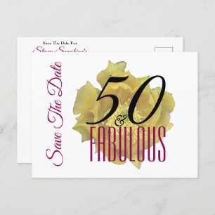 Yellow Cactus Flower 50 and Fabulous Save The Date Announcement Postcard