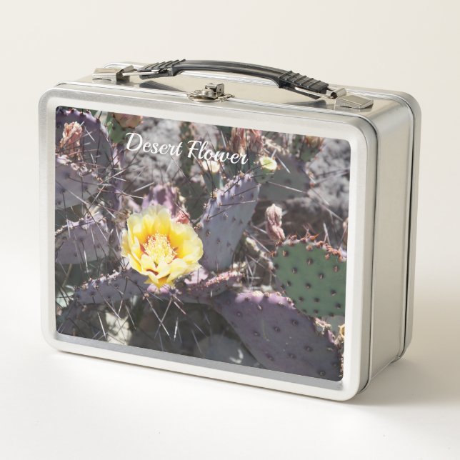 Yellow cactus flower in spring metal lunch box (Front)