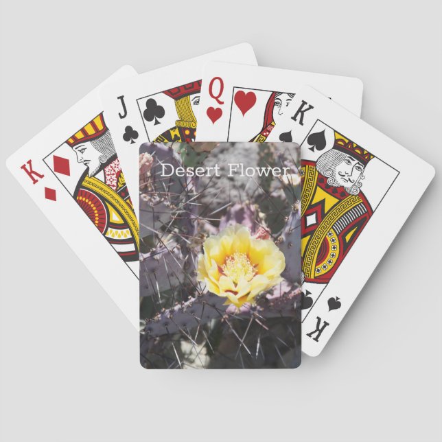 Yellow cactus flower in spring  poker cards (Back)