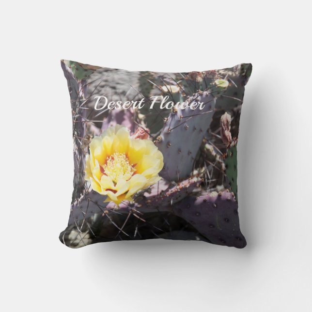 Yellow cactus flower in spring throw pillow (Front)