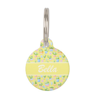 Yellow Cactus Pattern Personalized Puppy Dog ID Pet ID Tag