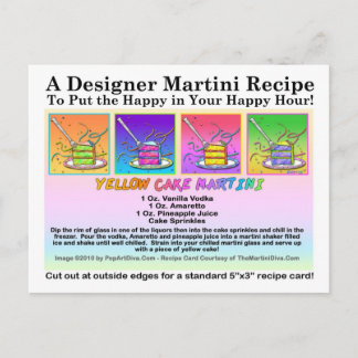 Yellow Cake Martini Recipe Card Postcard