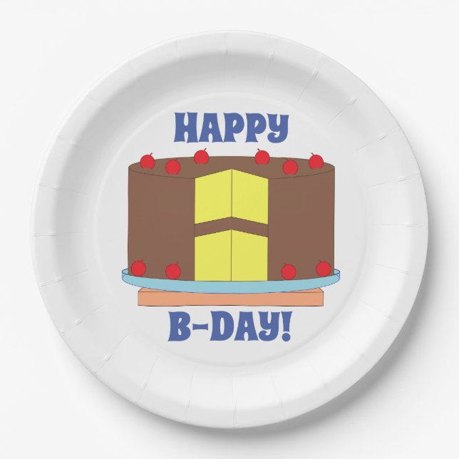 Yellow Cake with Chocolate Frosting Birthday Paper Plates (Front)