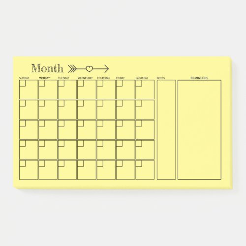 Yellow Calendar Monthly Planner Post_it Notes