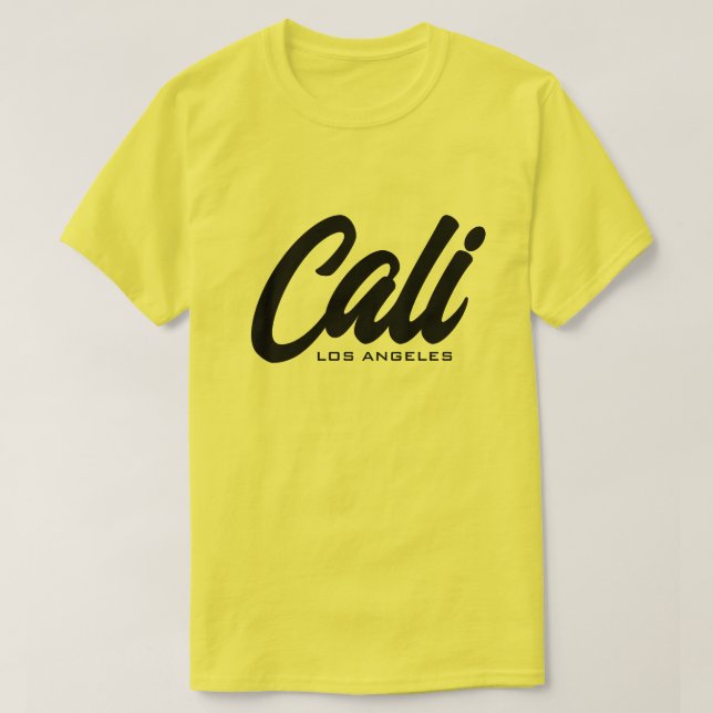 Yellow Cali Los Angeles script typography t shirt (Design Front)