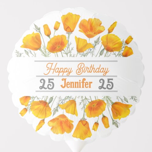 Yellow California Poppies Personalized Balloon