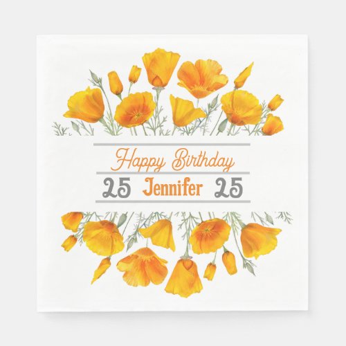 Yellow California Poppies Personalized Napkin