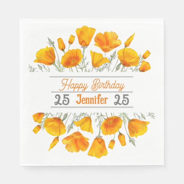 Yellow California Poppies Personalized Napkin (Front)