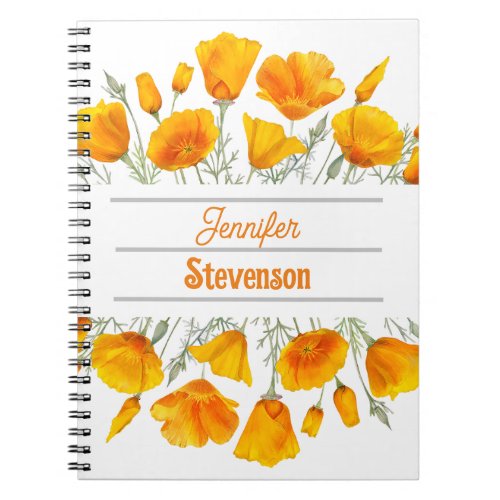 Yellow California Poppies Personalized Notebook