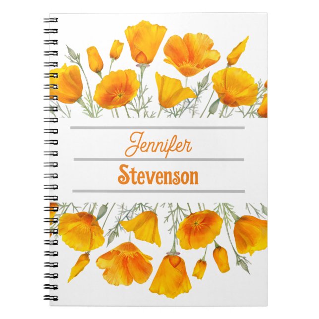 Yellow California Poppies Personalized Notebook (Front)