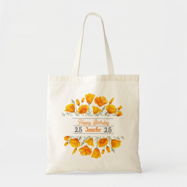 Yellow California Poppies Personalized Tote Bag (Front)