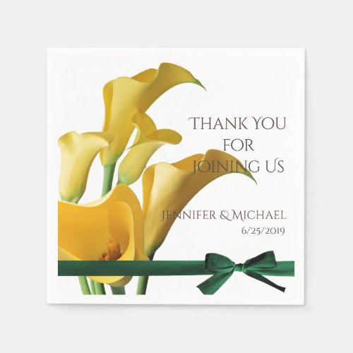 Yellow Calla Lilies Elegant Wedding Custom Napkins