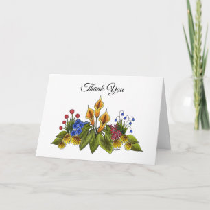 Yellow Calla Lilies Floral Garden Doodle Scene Letterpress Thank You Card