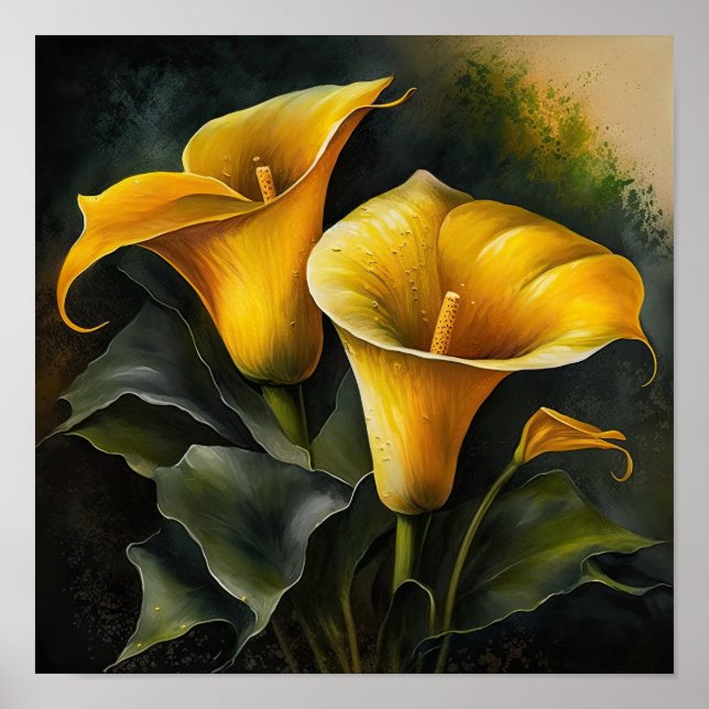 Yellow Calla Lilies Lily Flower Art Print Poster (Front)