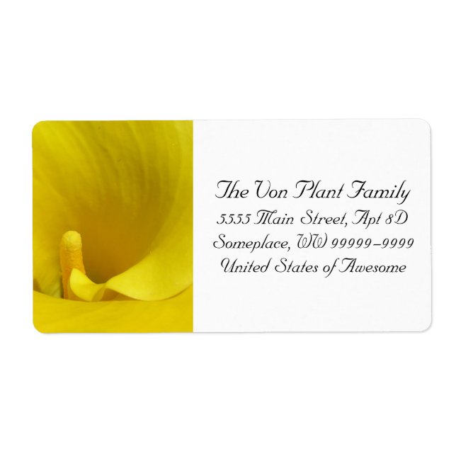 Yellow Calla Lily Flower Label (Front)