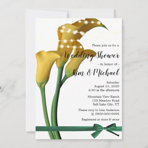 Yellow Calla Lily Strings of Light Wedding Shower  Invitation