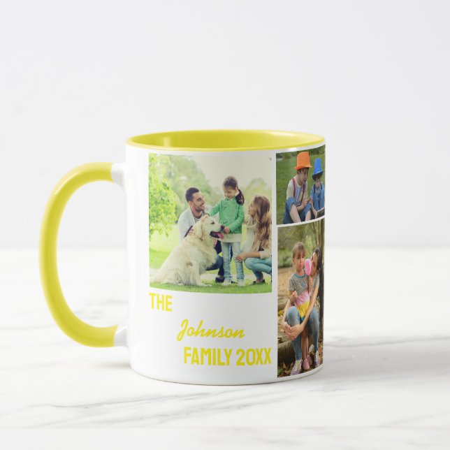 Yellow Calligraphy Family Photo Collage Mug (Left)