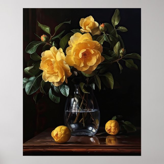 Yellow Camellia Flowers Art Print Poster (Front)