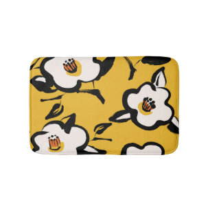 Yellow Camellia, sketchy floral vintage. Bath Mat
