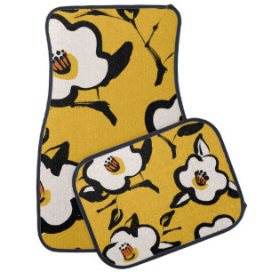 Yellow Camellia, sketchy floral vintage. Car Floor Mat