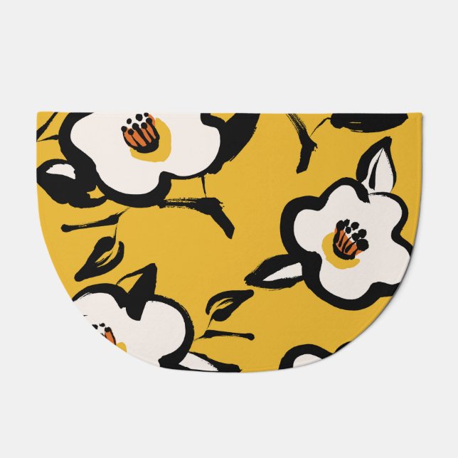 Yellow Camellia, sketchy floral vintage. Doormat (Front)