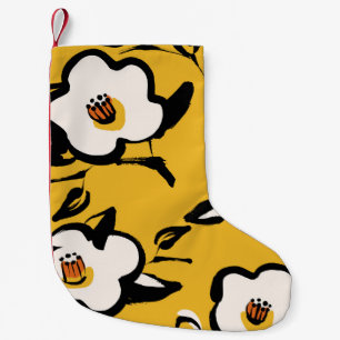 Yellow Camellia, sketchy floral vintage. Small Christmas Stocking