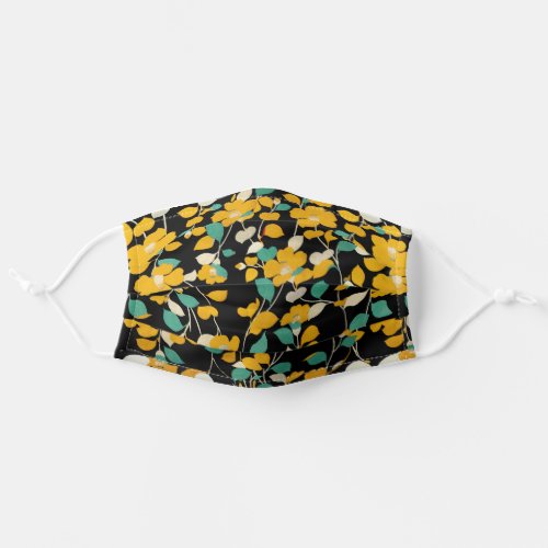 YELLOW CAMELLIASWHITE GREEN LEAVES BLACK Floral Adult Cloth Face Mask