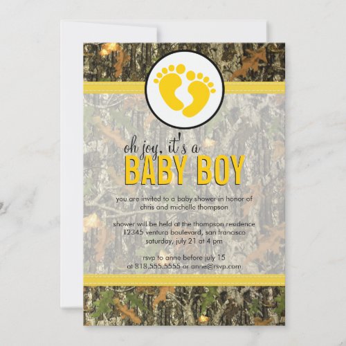 Yellow - Camo Baby Boy Shower Invitation