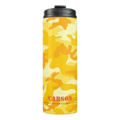 Yellow Camo Custom Orange Name Sports Thermal Tumbler