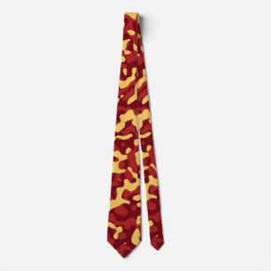 Yellow Camouflage in Red and Dark Orange Neck Tie