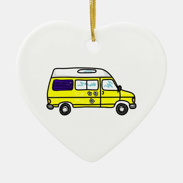 Yellow Campervan Ceramic Ornament (Front)