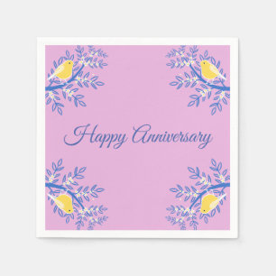 Yellow Canary bird, blue branches, pink Napkins