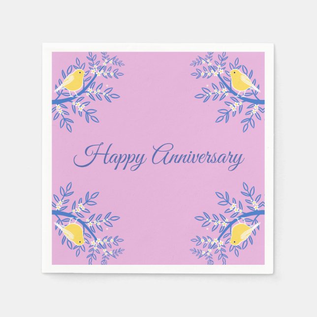 Yellow Canary bird, blue branches, pink Napkins (Front)