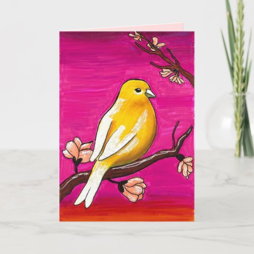 Yellow Canary Bird Magenta Artwork Blank Folded Card