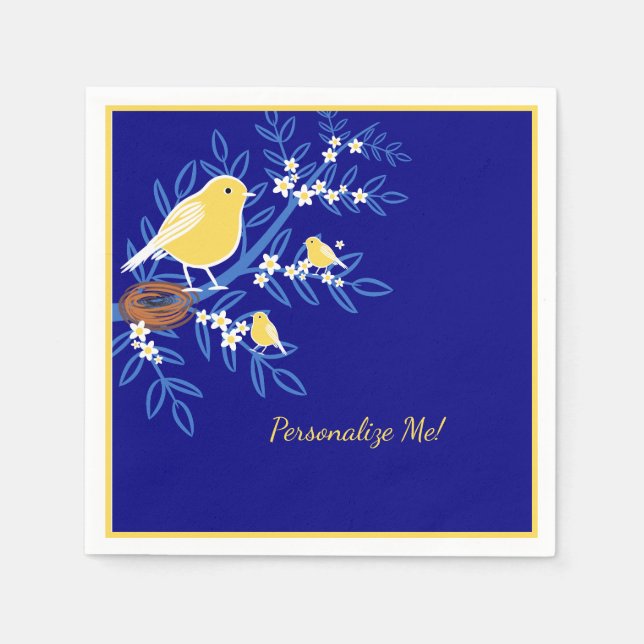 Yellow Canary Bird on Tree Branch Personalized Napkins (Front)