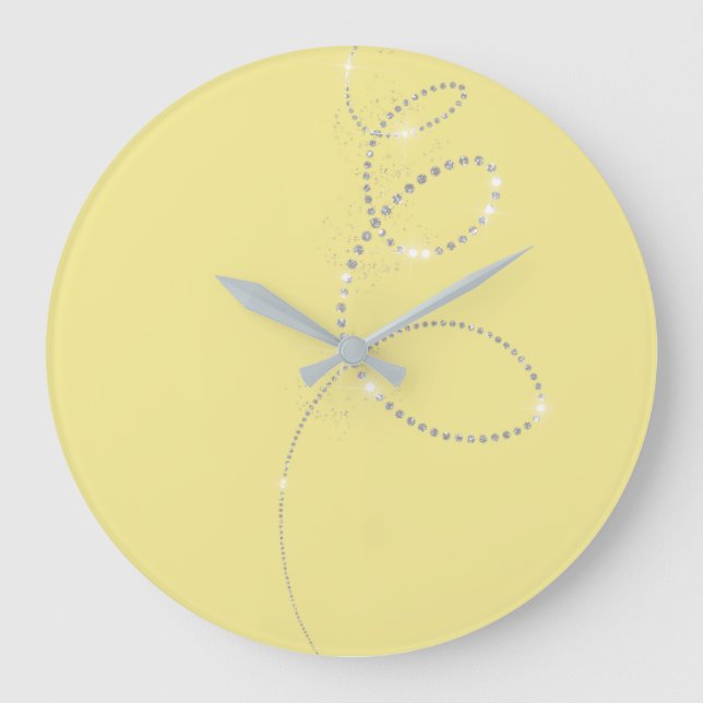 Yellow Canary Crystals Gray Infinity Diamond Large Clock (Front)