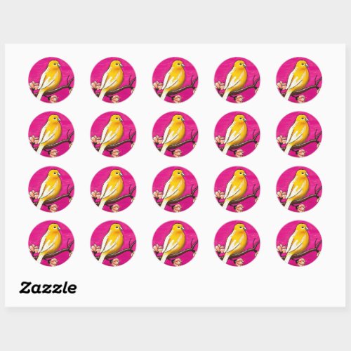 Yellow Canary Pink Sky Illustration Classic Round Sticker