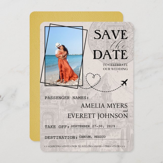 Yellow Cancun Passport Save The Date (Front/Back)