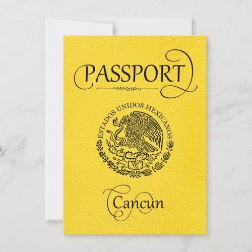 Yellow Cancun Passport Save the Date Card