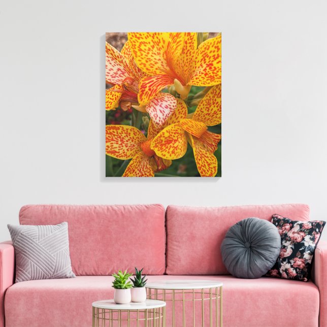 Yellow Canna Lily with Red Speckles Floral Canvas Print (Insitu(LivingRoom))