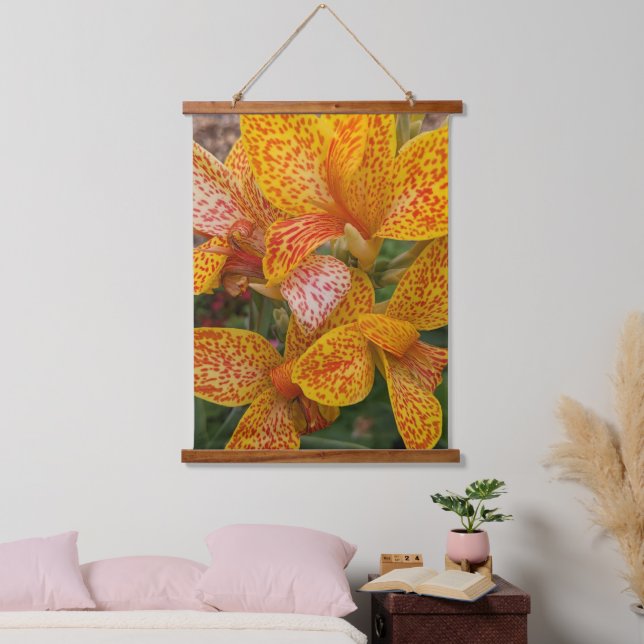 Yellow Canna Lily with Red Speckles Floral Hanging Tapestry (Bedroom)
