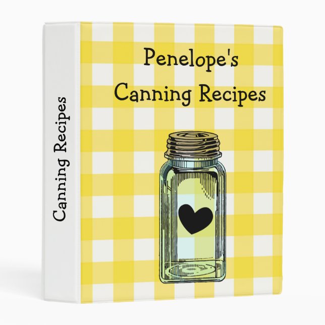 Yellow Canning Recipe Mini Binder with Name, Date (Front/Spine)