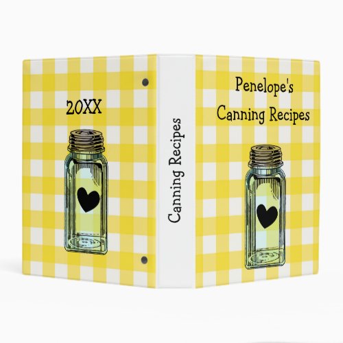 Yellow Canning Recipe Mini Binder with Name Date