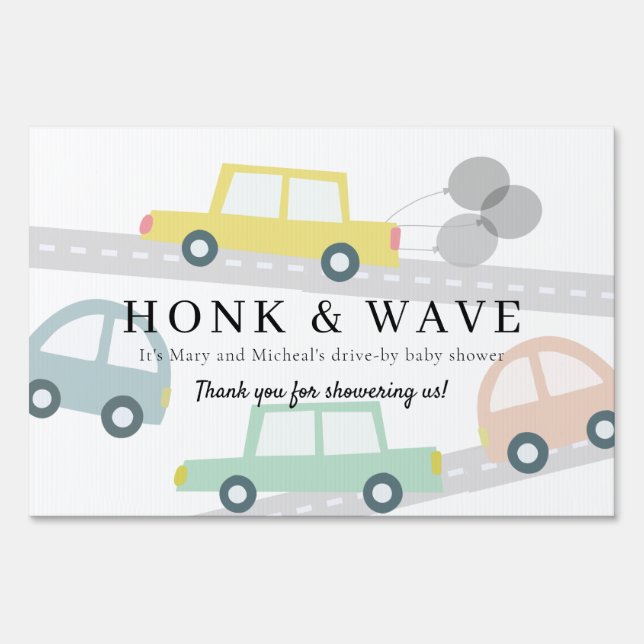 Yellow Car Balloons White Baby Shower Yard Sign (Front)