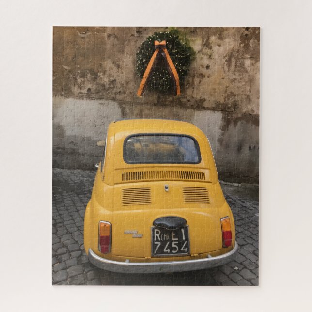 Yellow Car Green Wreath Holiday Joy Jigsaw Puzzle (Vertical)