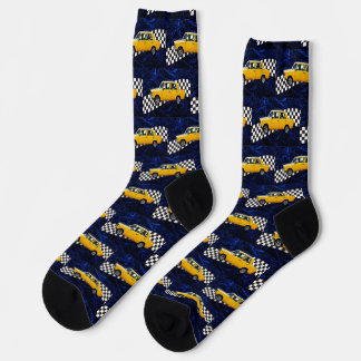 yellow car pattern socks