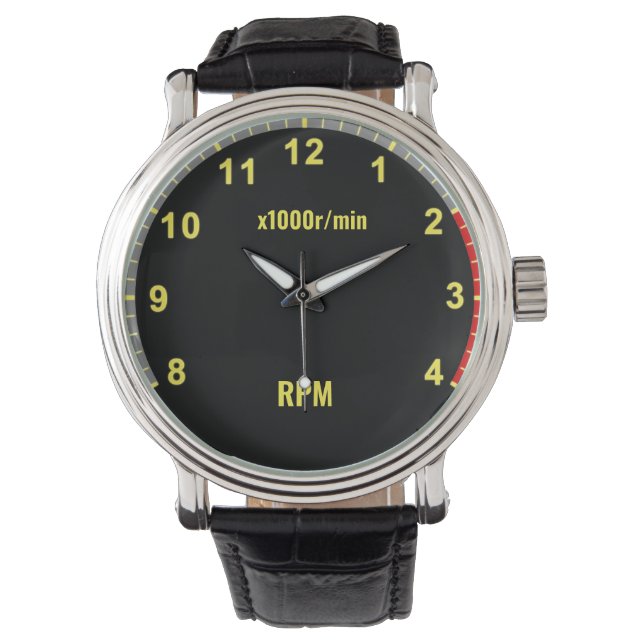 Yellow Car Tachometer Clock - Auto Mechanic Garage Watch (Front)