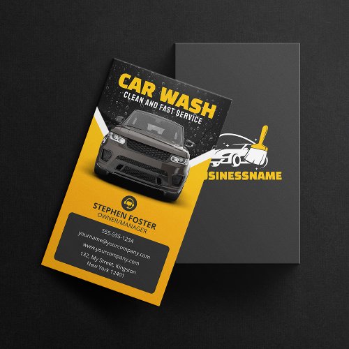 Yellow Car Wash Auto Detailing Mobile Car Wash Business Card