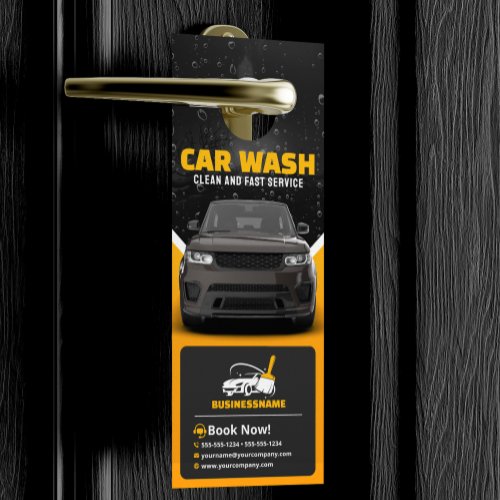 Yellow Car Wash Auto Detailing Mobile Car Wash Door Hanger