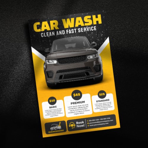 Yellow Car Wash Auto Detailing Mobile Car Wash Flyer